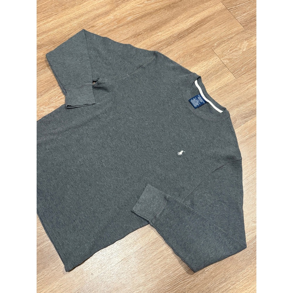 Polo Ralph Lauren Men CharcoalGrey Waffle Knit Thermal Shirt Large L Long Sleeve